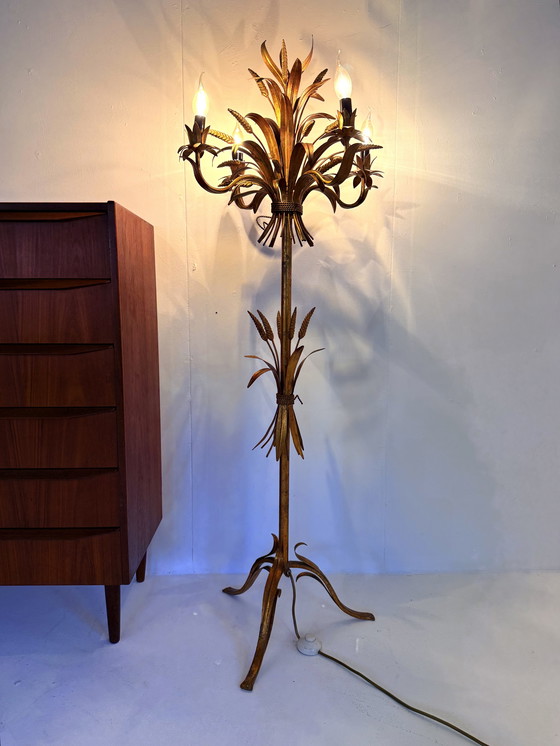 Image 1 of Vintage gilded sheaf of wheat floor lamp, Hans Kögl '70