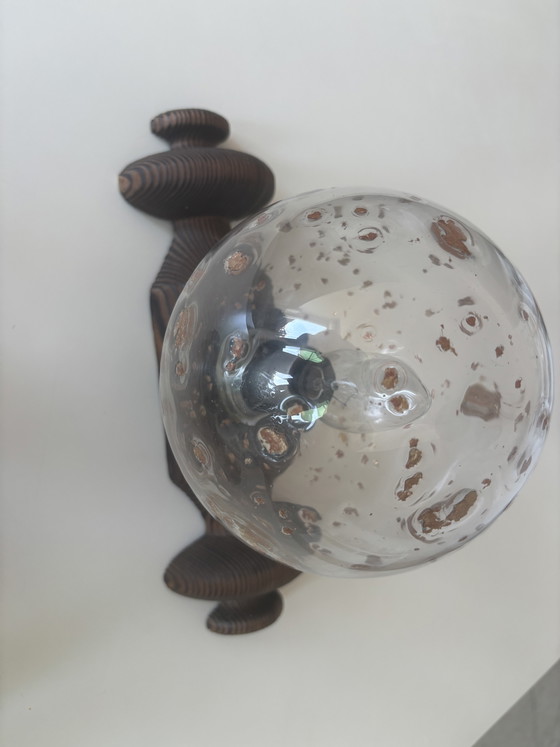 Image 1 of Original 1970s vintage wall lamps – set of 3, bubble glass & wood