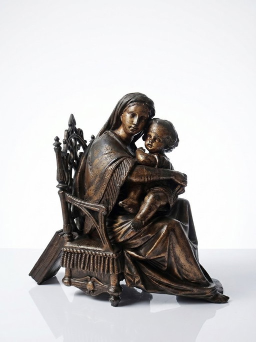 Estatuilla de zinc patinado de la Virgen de la Silla, finales del siglo XIX/principios del siglo XX.