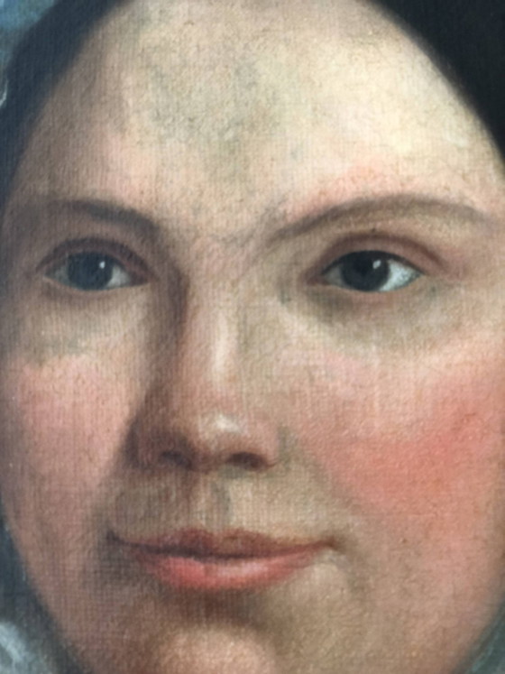 Image 1 of Portrait à l'huile ancien d'une dame hollandaise, XIXe siècle