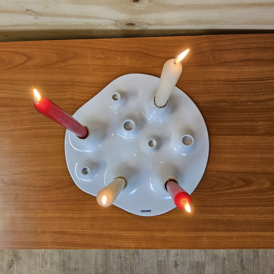 Image 1 of Bougeoir et coupe à fruits en céramique blanche, design Willem Noyons (design néerlandais)