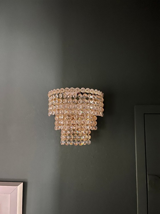 Image 1 of Set di 2 applique in cristallo di metà secolo, lampada Beethoven anni '50-'60, realizzate in ottone/Swarovski di alta qu