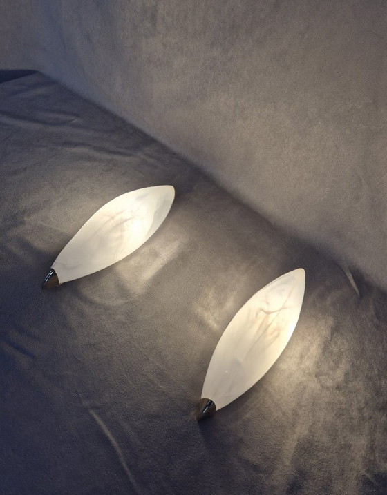 Image 1 of Coppia di lampade da parete vintage Näve Leuchten (1998) - Vetro smerigliato, dettagli in ottone, modello 1431
