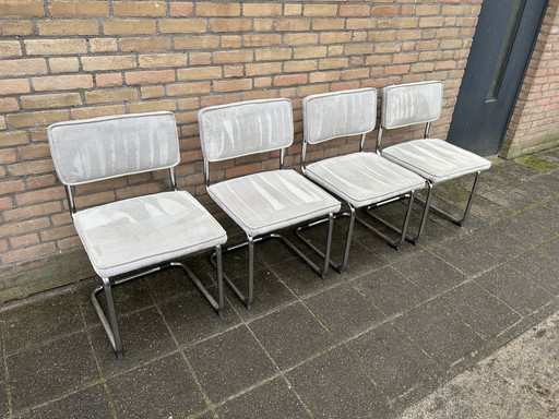 4 sedie a slitta in velluto a coste con struttura tubolare cromata