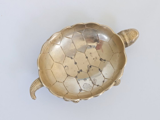 Image 1 of Vintage messing schaaltje in de vorm van een schildpad (Turtle Vide Poche), Hollywood Regency, mid-century sieradenschaaltje.