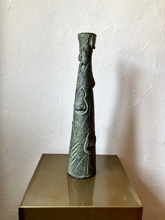 Image 1 of Long, slender vase with stylized Brutalist decoration, in the style of Ballesti (Gerona), 1970s