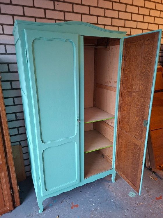 Mint green wardrobe with two doors, Wood, Vintage (photo 5 of 9)