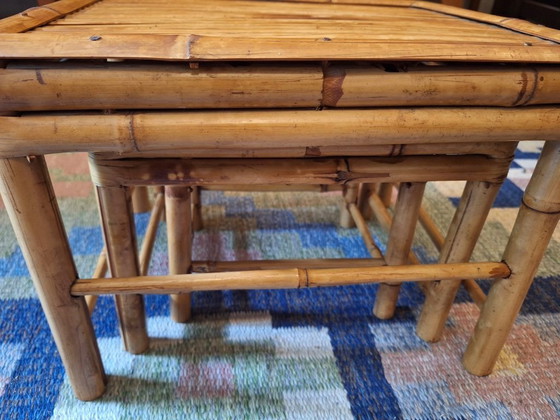 Image 1 of Mid Century Set of 3 Nesting Patinated Bamboo Tables, 1960s
