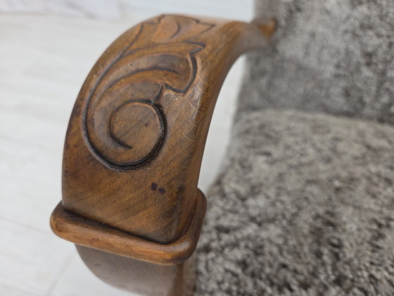 Image 1 of 1960s Reupholstered Danish Armchair in New Zealand Genuine Sheepskin