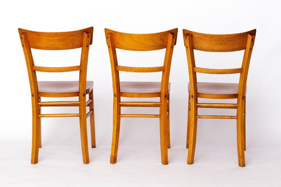 Image 1 of Set of 3 Vintage Frankfurter Chairs, 1970s Mid-Century Beech Dining Chairs, German Design