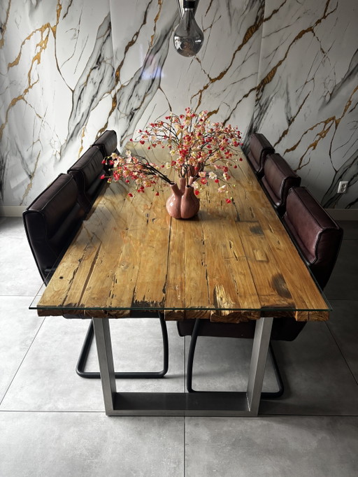 Teakhouten Eettafel Van Goossens – Glass, Metal (photo 2 of 6)