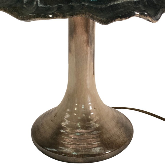 Image 1 of Mid-Century Emaillierte und glasierte Keramik Pilz Tischlampe