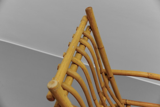 Image 1 of Sedia a dondolo in rattan e bambù, stile Mid-Century Modern, anni '60