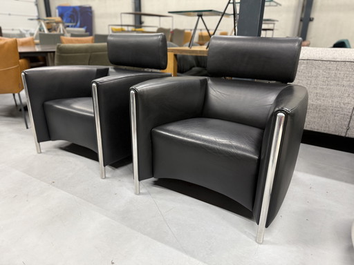 2 poltrone Leolux Goncharov in pelle nera