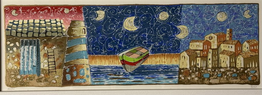 Zeefdruk van L. Nisi, 25x70 cm,
Reis naar dromen, ingelijst