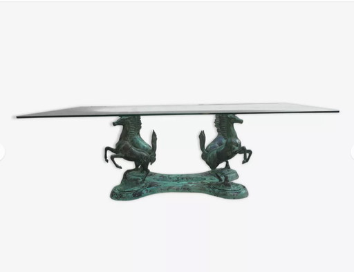 Bronze Horse Coffee Table with Glass Top