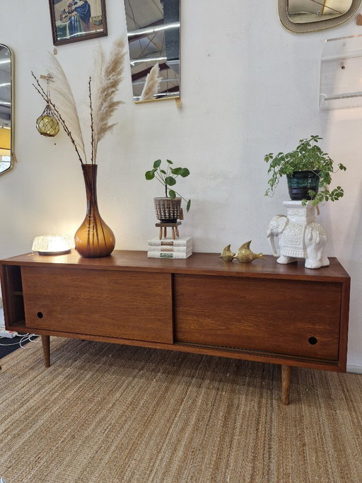 Vintage lowboard / sideboard teak 70s round handle
