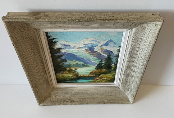 Image 1 of Dipinto ad olio su tavola d'epoca, firmato Claude Sargue, paesaggio montano n. 2