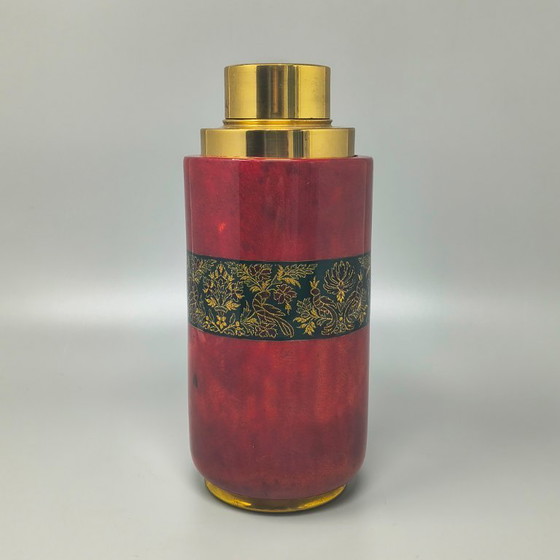 Image 1 of 1960s Astonishing Red Cocktail Shaker in Parchment. Made in Italy