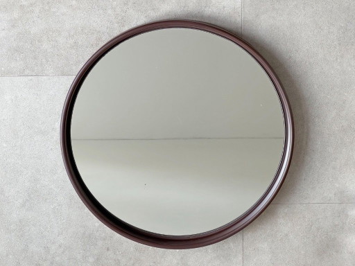 1x Ronde Vintage Space Age Spiegel Met Een Bruine Plastic Rand – Glass (photo 2 of 5)