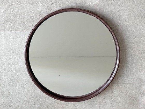 1x Ronde Vintage Space Age Spiegel Met Een Bruine Plastic Rand – Glass (photo 2 of 5)