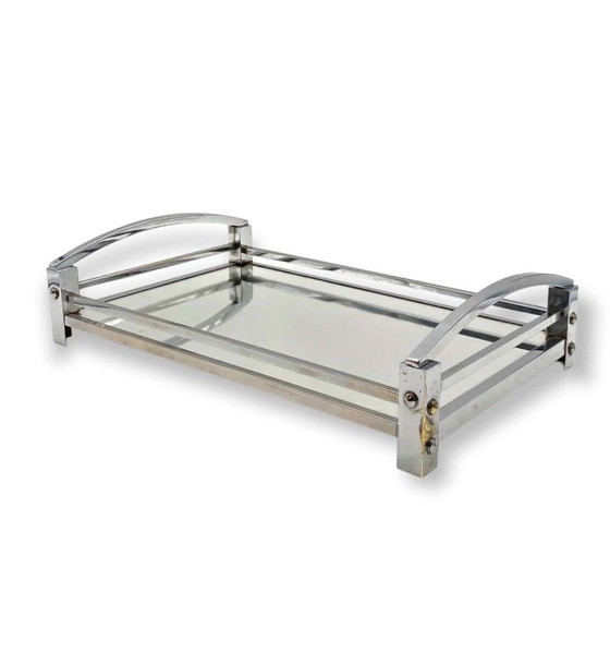 Image 1 of Jacques Adnet, modernistisches Spiegeltablett, Maison Adnet, Frankreich 1940/1950