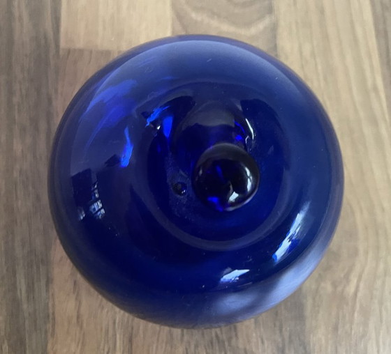 Image 1 of Vintage handgeblazen blauwe glazen appel en peer