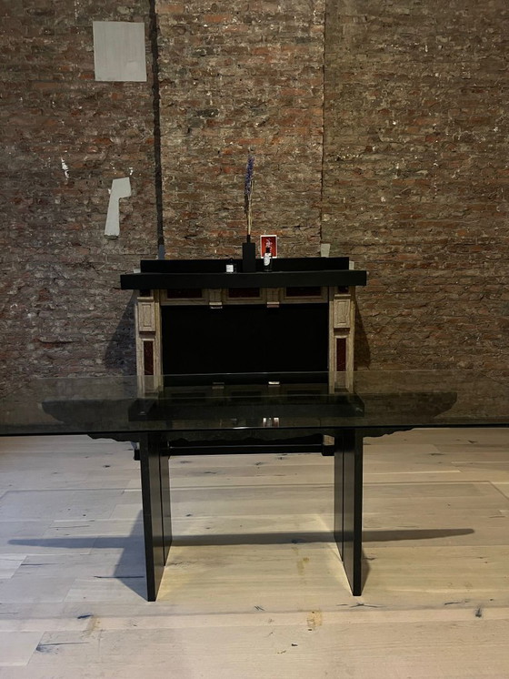 Image 1 of Vintage Modernist/Brutalist Dining Table Natural Stone and Glass Top