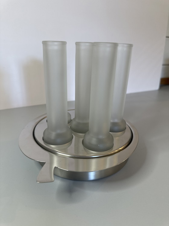 Image 1 of  Set da liquore vintage MORINOX anni 70 80 acciaio 18/10 e vetro acidato (6 pezzi)
