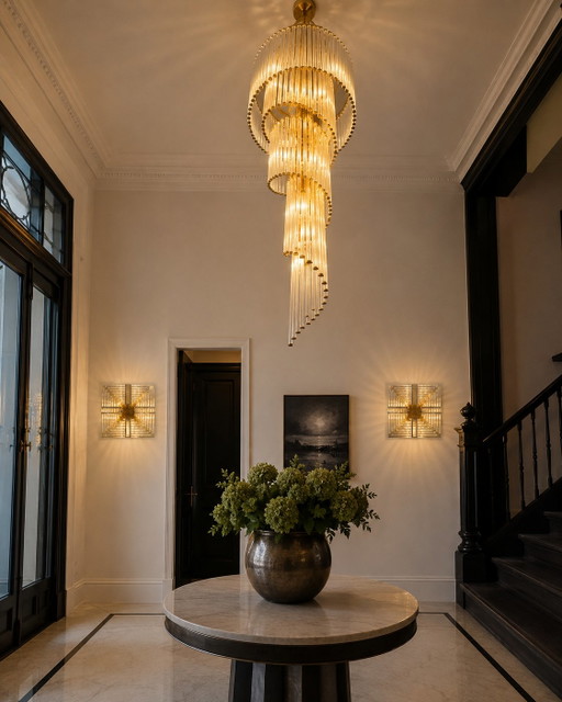 Spektakuläres originales Palme Design Lampenset aus den 70er Jahren – hanglampen, Gold, Crystal