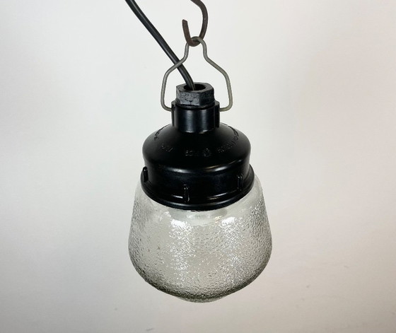 Image 1 of Industrial Bakelite Pendant Light With Frosted Glass, 1970s