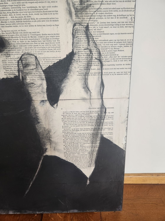 Image 1 of Unique Mixed Media Portrait on Antique Newspaper – 90x60 cm