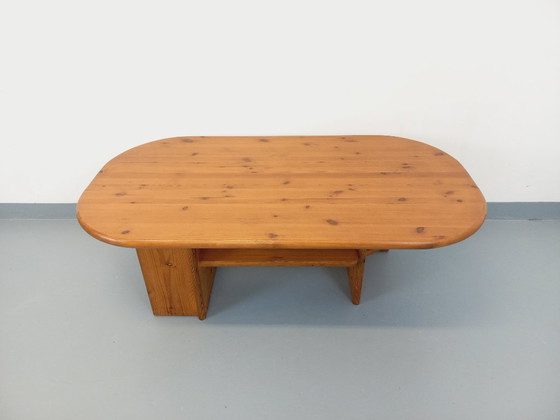 Image 1 of Vintage rectangular oval modernist coffee table in solid pine from the 1970s