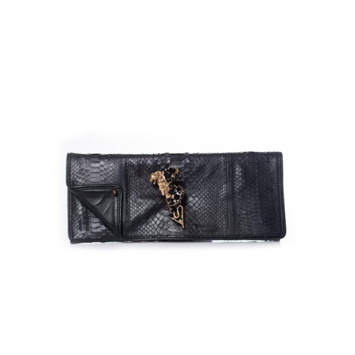 Maison Du Posh, schwarze, gummierte Python-Clutch