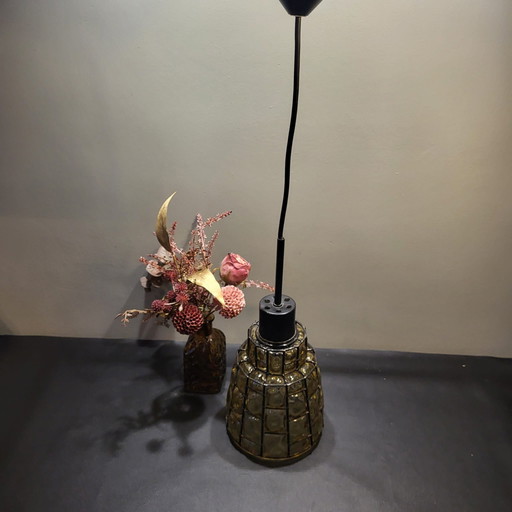 Vintage Yellow/Brown Glass Lamp with Black Frame