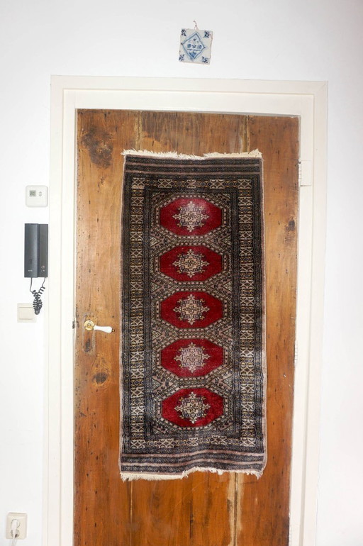vintage bokhara runner rug * pakistani wool hallway carpet * purple tone and red oriental tribal rug 