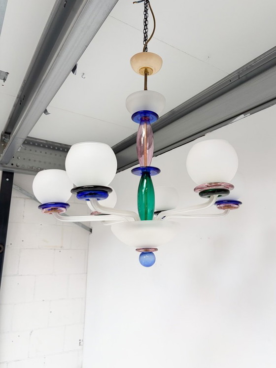 Lampadario italiano in vetro di Murano, anni '60, Metallo, Bianco, Postmodern (foto 11 di 15)