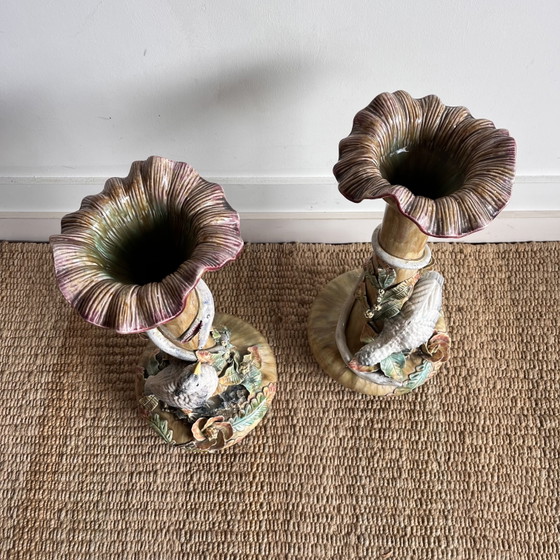 Majolica Ceramics Art Nouveau Vases 1900 (photo 3 of 13)