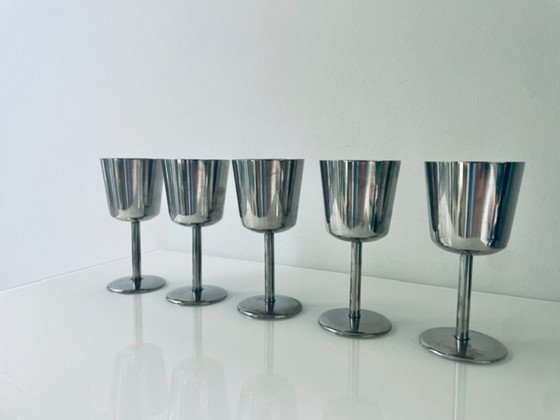 Image 1 of Set of 5 vintage stainless steel goblets – minimalist design