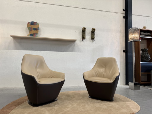 2 Fauteuils Pivotants Leolux Cantate en Cuir Ceras