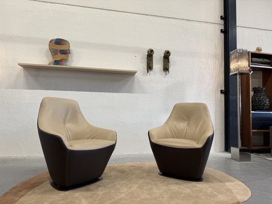 Image 1 of 2 Fauteuils Pivotants Leolux Cantate en Cuir Ceras