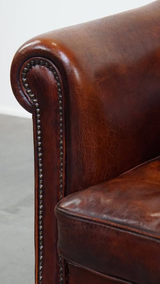 Image 1 of Fauteuil club en cuir de mouton couleur cognac