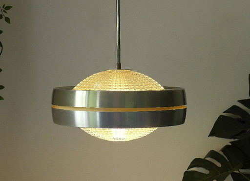 Zeldzame RAAK, NL hanglamp vintage pendellamp UFO van glas en aluminium