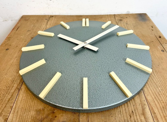 Image 1 of Grey Industrial Office Wall Clock from Pragotron, 1970s