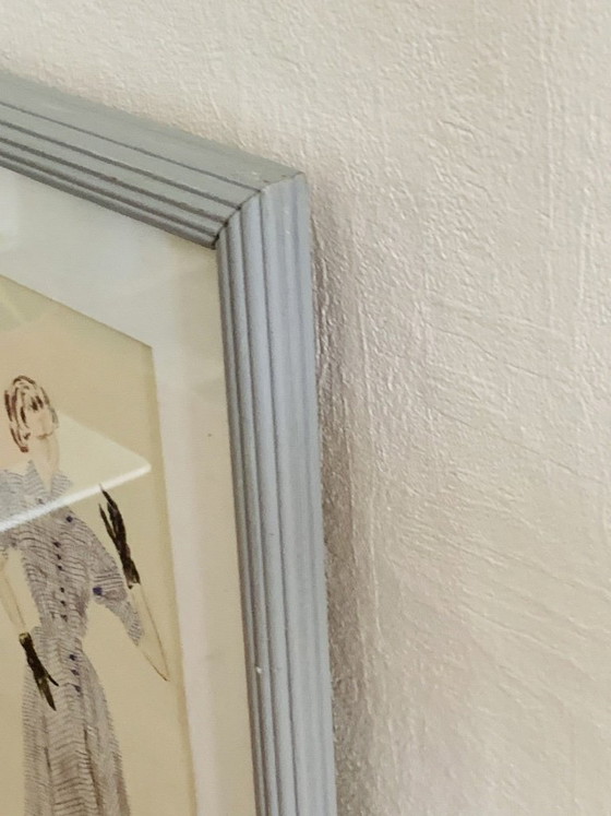 Image 1 of Mid-Century, Signed, Framed, “Robe Ecossaise” Pencil Sketch on Paper by Berthe Duquaine, 1950's