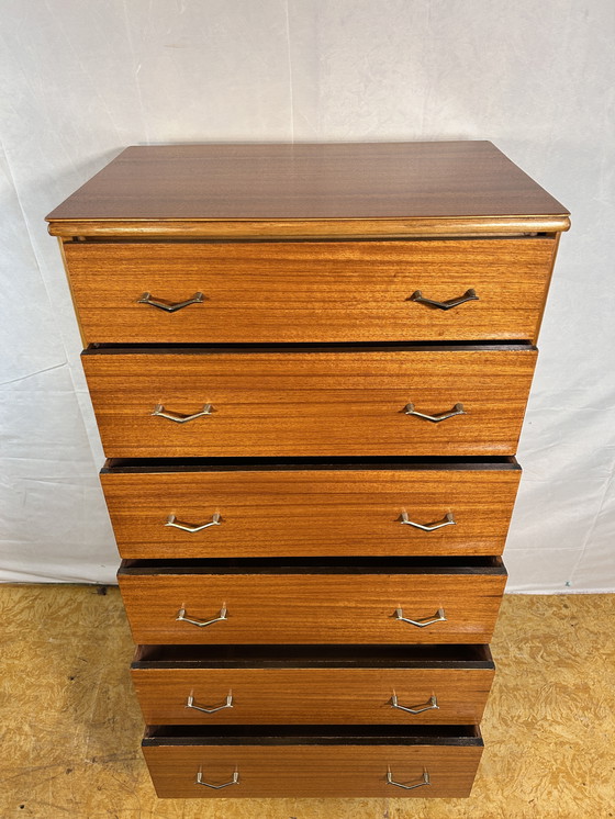 Image 1 of Mid-Century Retro Vintage Teak Chest of Drawers by Beeanese – 1960  Elegant English Craftsmanship | Six Spacious Drawers | Styli