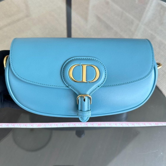 Image 1 of DIOR BOBBY EAST WEST - SCHOUDERTAS VAN GLAD KALFSLEER MET BLAUW-GOUDEN BESLAG