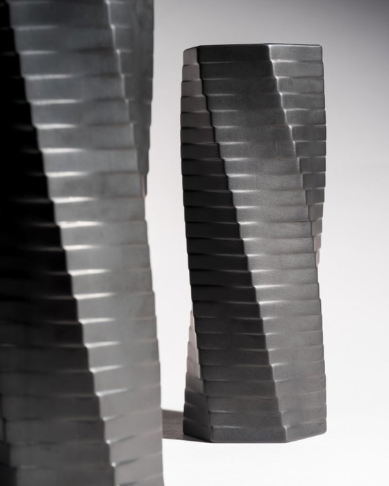 Image 1 of Vintage ROSENTHAL WERNER UHL Vase Duo Bisque Porcelaine Noire PISA 23 cm & 28 cm