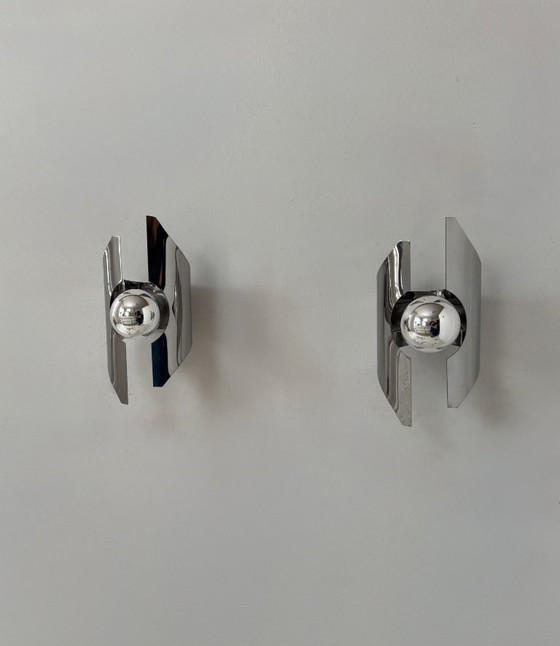 Image 1 of Paire d'appliques vintage, métal chromé, France, 1970
