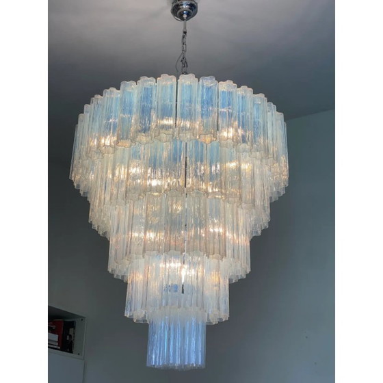 Image 1 of Lustre contemporain en verre de Murano Opalino « Tronchi » de style Venini